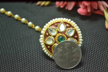 Indian Ethnic Meenakari Work maang tikka Kundan Borla with pearl Chain Head Jewellery 2
