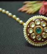 Indian Ethnic Meenakari Work maang tikka Kundan Borla with pearl Chain Head Jewellery