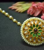 Indian Ethnic Meenakari Work maang tikka Kundan Borla with pearl Chain Head Jewellery