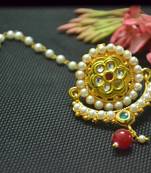 Indian Ethnic Meenakari Work maang tikka Kundan CHAND Borla with pearl Chain Head Jewellery
