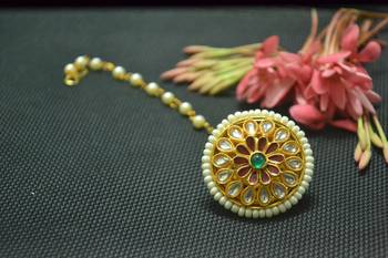 Indian Ethnic Meenakari Work maang tikka Kundan Borla with pearl Chain Head Jewellery 1