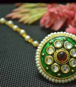 Indian Ethnic Meenakari Work maang tikka Kundan Borla with pearl Chain Head Jewellery