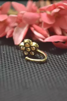 Casual Shimmering clip on nose stud or nose clip gold plated with american diamond nose ring