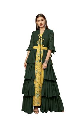 Yellow Color Embroidered Faux Georgette Semi Stitched Gown with Dupatta 1