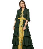 Yellow Color Embroidered Faux Georgette Semi Stitched Gown with Dupatta