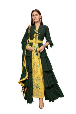 Yellow Color Embroidered Faux Georgette Semi Stitched Gown with Dupatta 3