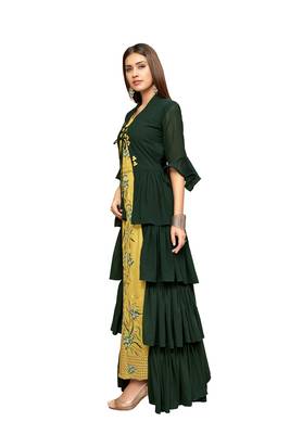 Yellow Color Embroidered Faux Georgette Semi Stitched Gown with Dupatta 4