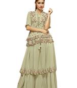 Light Green Color Embroidered Faux Georgette Semi Stitched Gown with Dupatta