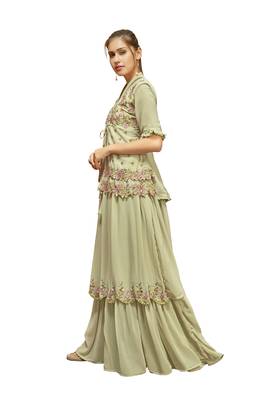 Light Green Color Embroidered Faux Georgette Semi Stitched Gown with Dupatta 3