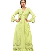 Light Green Color Embroidered Faux Georgette Semi Stitched Gown with Dupatta