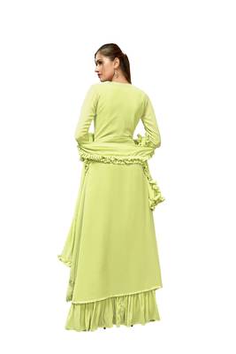 Light Green Color Embroidered Faux Georgette Semi Stitched Gown with Dupatta 2