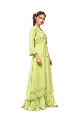 Light Green Color Embroidered Faux Georgette Semi Stitched Gown with Dupatta 4