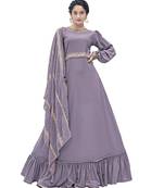 Purple Color Embroidered Faux Georgette Semi Stitched Gown with Dupatta