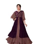 Purple Color Embroidered Faux Georgette Semi Stitched Gown with Jacket
