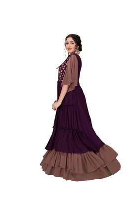 Purple Color Embroidered Faux Georgette Semi Stitched Gown with Jacket 2