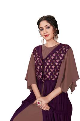 Purple Color Embroidered Faux Georgette Semi Stitched Gown with Jacket 4