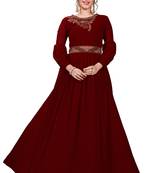 Maroon Color Embroidered Faux Georgette Semi Stitched Gown