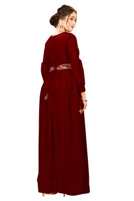 Maroon Color Embroidered Faux Georgette Semi Stitched Gown 2