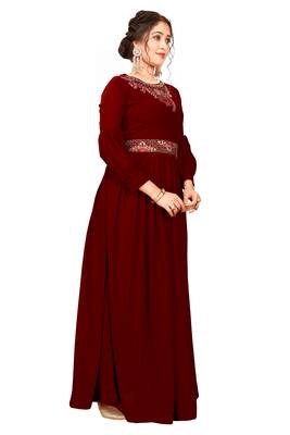 Maroon Color Embroidered Faux Georgette Semi Stitched Gown 3