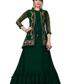 Green Color Solid Faux Georgette Semi Stitched Gown with Jacket