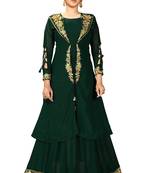 Green Color Embroidered Faux Georgette Semi Stitched Gown with Jacket