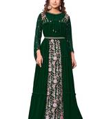 Green Color Embroidered Faux Georgette Semi Stitched Gown with Jacket