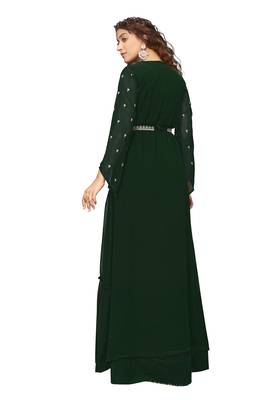 Green Color Embroidered Faux Georgette Semi Stitched Gown with Jacket 2