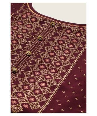Women Maroon Foil Print Kurta With Pant & Dupatta 3