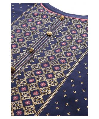 Women Blue Foil Print Kurta With Pant & Dupatta 3