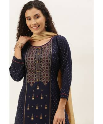 Women Blue Foil Print Kurta With Pant & Dupatta 6