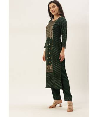 Women Green Foil Print Kurta With Pant & Dupatta 3