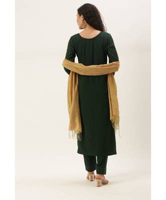 Women Green Foil Print Kurta With Pant & Dupatta 5