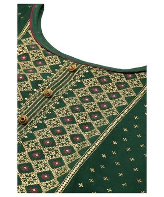 Women Green Foil Print Kurta With Pant & Dupatta 6