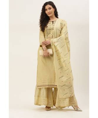 Women Cream Sequence & Lace Work Sharara Suit 1