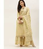 Women Cream Sequence & Lace Work Sharara Suit