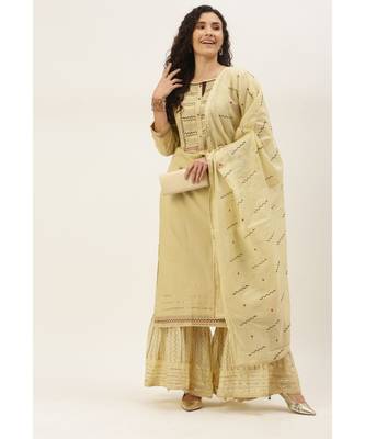 Women Cream Sequence & Lace Work Sharara Suit 2