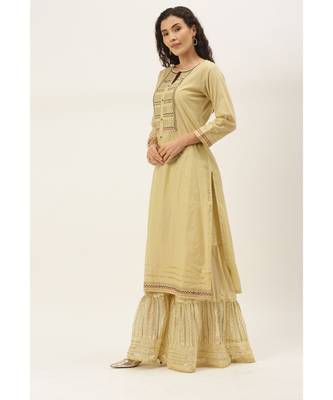 Women Cream Sequence & Lace Work Sharara Suit 3