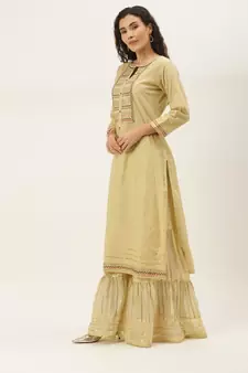 Women Cream Sequence & Lace Work Sharara Suit