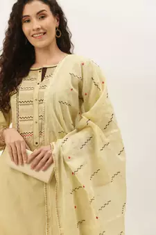 Women Cream Sequence & Lace Work Sharara Suit