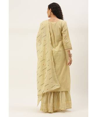 Women Cream Sequence & Lace Work Sharara Suit 7
