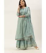 Women Light Teal Sequence & Lace Work Sharara Suit