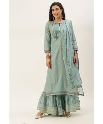Women Light Teal Sequence & Lace Work Sharara Suit 2