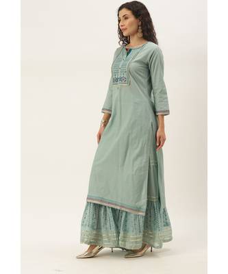 Women Light Teal Sequence & Lace Work Sharara Suit 3