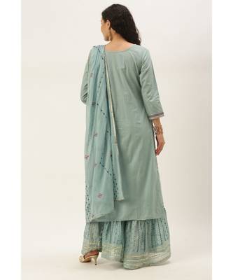 Women Light Teal Sequence & Lace Work Sharara Suit 6