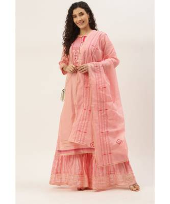 Women Pink Sequence & Lace Work Sharara Suit 1