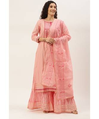 Women Pink Sequence & Lace Work Sharara Suit 2