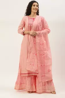 Women Pink Sequence & Lace Work Sharara Suit