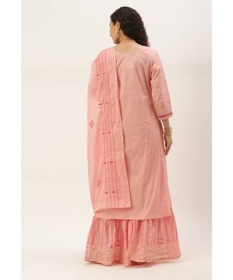 Women Pink Sequence & Lace Work Sharara Suit 4