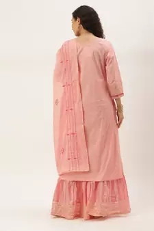Women Pink Sequence & Lace Work Sharara Suit