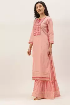 Women Pink Sequence & Lace Work Sharara Suit